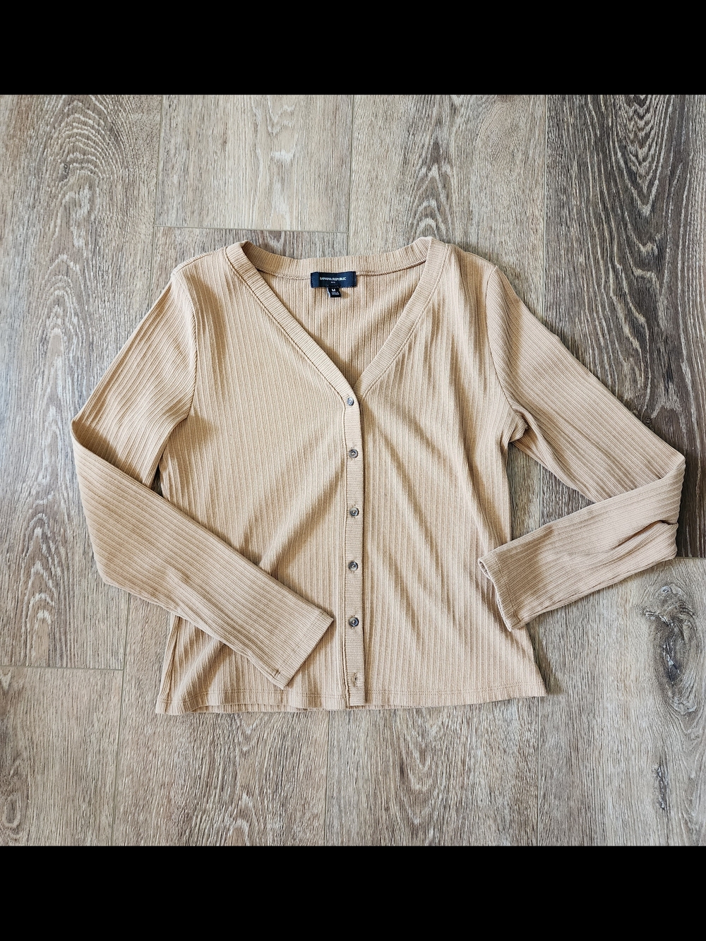 Banana Republic Ribbed V-Neck Button-Front Top - Beige